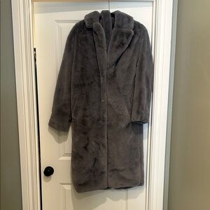 Luxurious Gray Faux Fur Coat